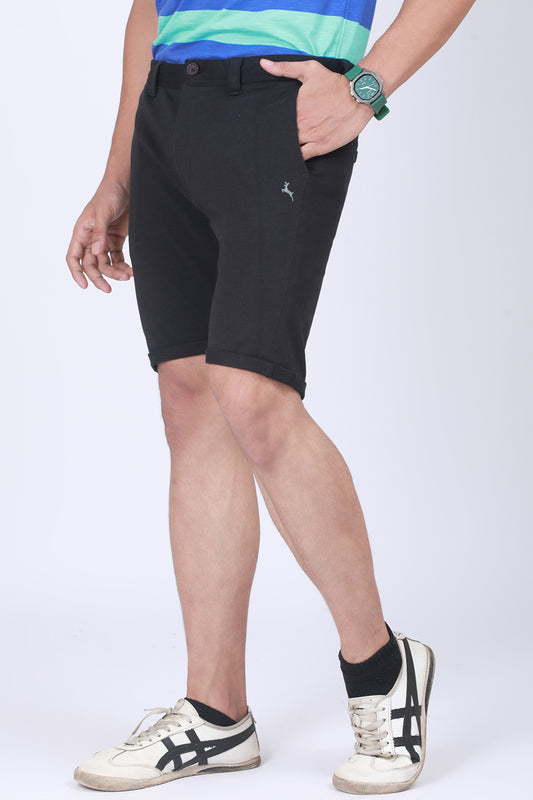 Men's Black Solid Single Jersey Shorts with Logo