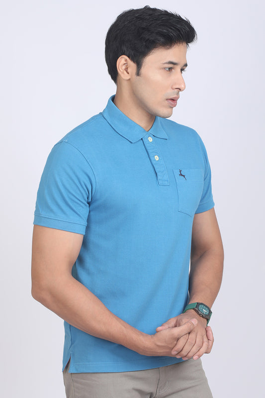 Men's  Teal Core Pique Polo Embroidery T-shirt with Pocket