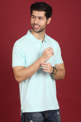 Men's Water Blue Enzyme Wash Pique Polo T-shirt