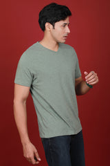 Men's Olive Melange V-neck T-shirt