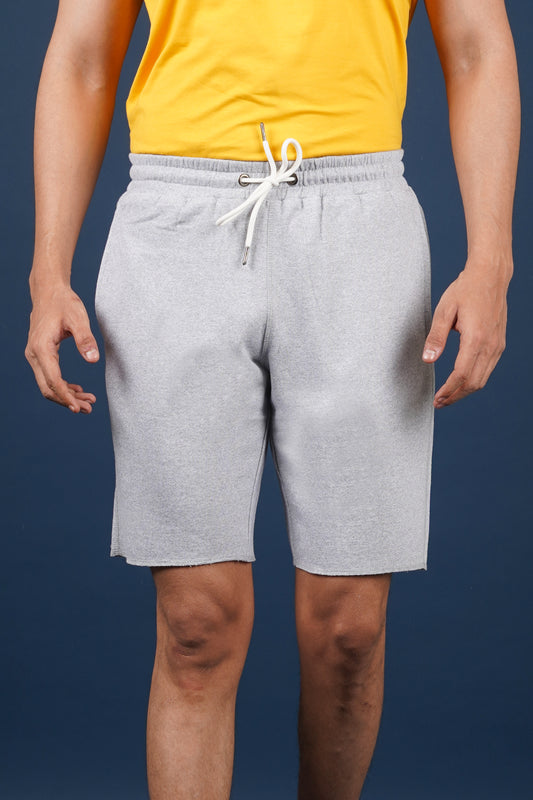Men's Grey Melange Raw Edge Shorts