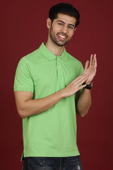 Men's Light Green Enzyme Wash Pique Polo T-shirt