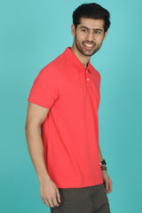 Men's Dark Pink Enzyme Wash Pique Polo T-shirt