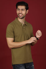 Men's Olive Green Enzyme Wash Pique Polo T-shirt