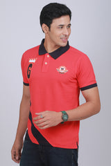 Men's Red Cut & Sew Pique Polo T-shirt