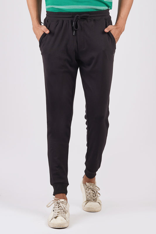 Men's Black Solid Joggers with logo