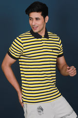 Men's White/Yellow/Black Striped Pique Polo T-shirt