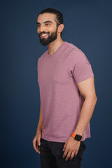 Men's Burgandy Melange Lycra Single Jersey Round Neck T-shirt