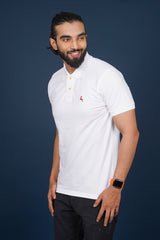 Men's white core pique polo t-shirt with logo