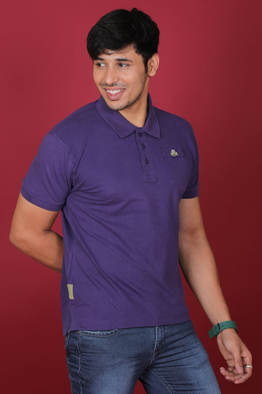 Men's Purple Core Lycra Pique Polo T-shirt