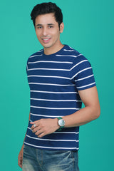 Men's Blue/White Striped Round Neck T-shirt