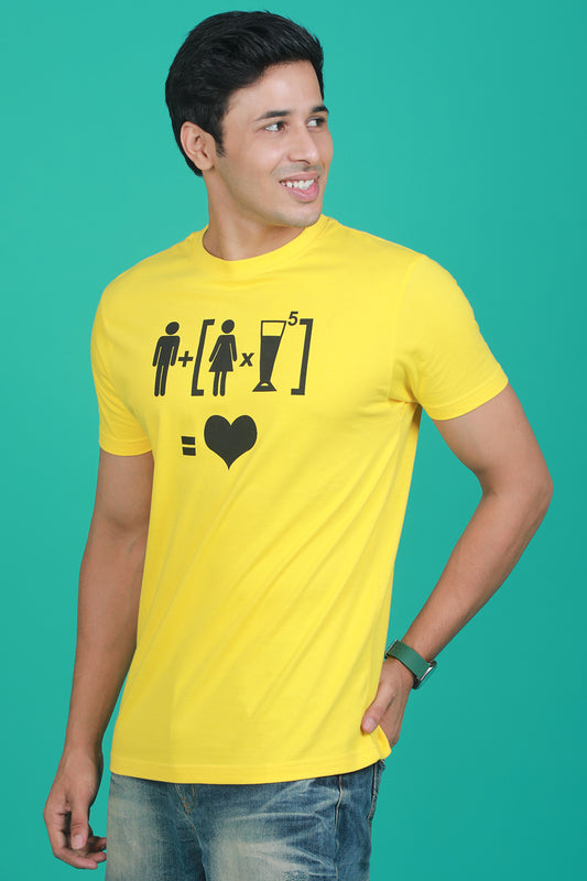 Men's Yellow Printed Single Jersey Round Neck T-shirt