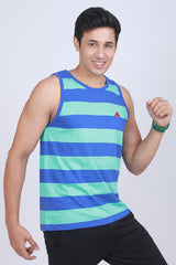 Men's Royal Blue/Lt.Green Single Jersey Sleeveless Striped T-shirt