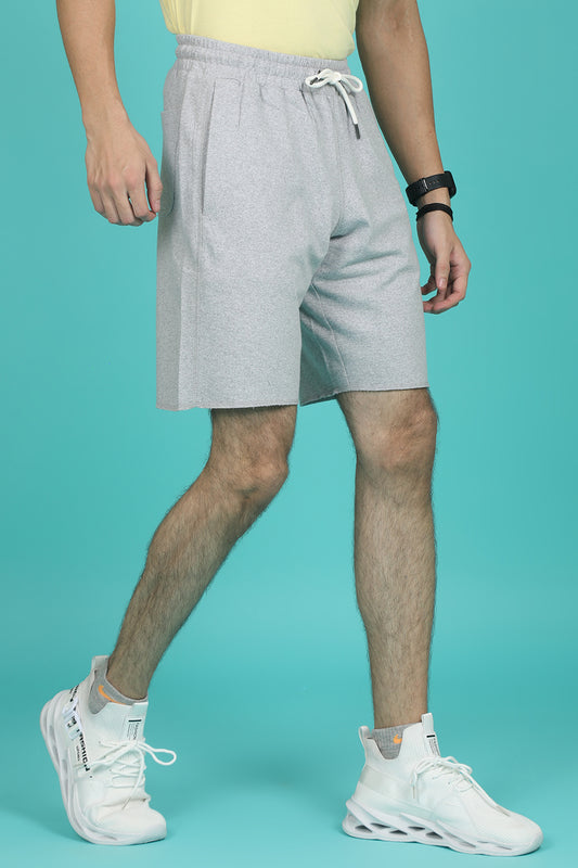 Men's Grey Melange Raw Edge Shorts