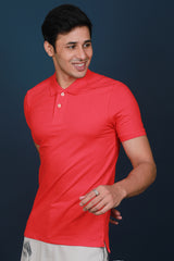 Men's Coral Lycra Pique Polo T-shirt