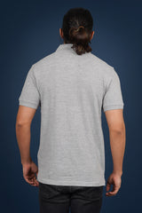 Men's grey melange core pique polo  t-shirt with pocket