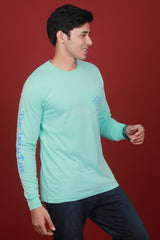 Men's Lt.Blue Single Jersey Printed Full Sleeve T-shirt With Pocket