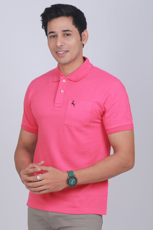 Men's Pink Core Pique Polo Embroidery T-shirt with Pocket