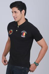 Men's Black Cut & Sew Pique Polo T-shirt