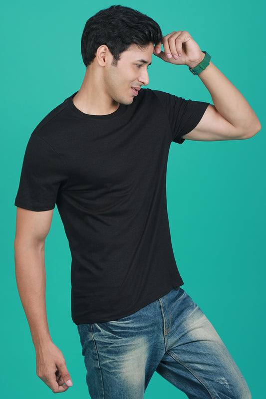 Men's Black OE  Round Neck T-shirt