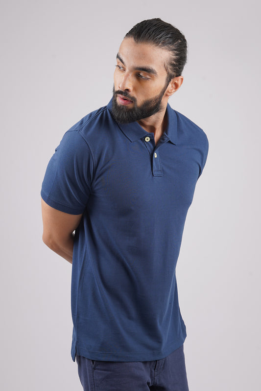 Men's Navy Core Lycra Pique Polo T-Shirt