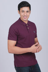 Men's Dark Purple Core Pique Polo T-shirt with Logo Embroidery