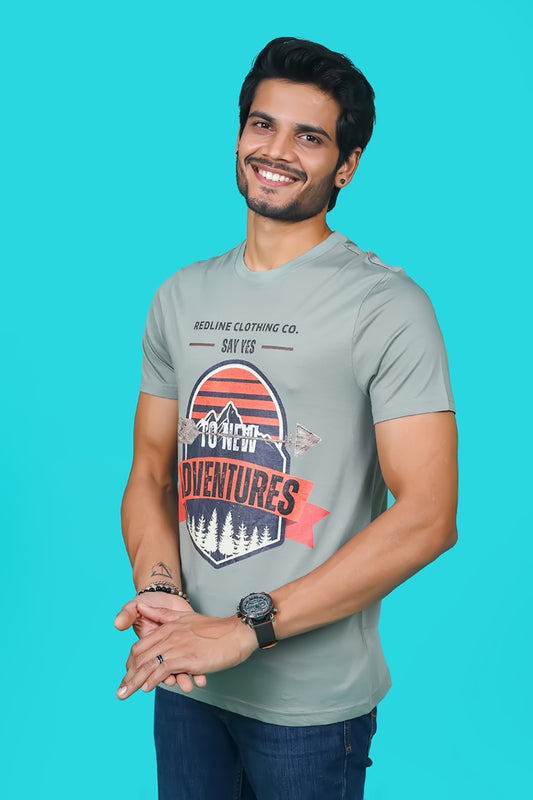 Men's Sage Pima Cotton Single Jersey Round Neck T-shirt with Digital Print