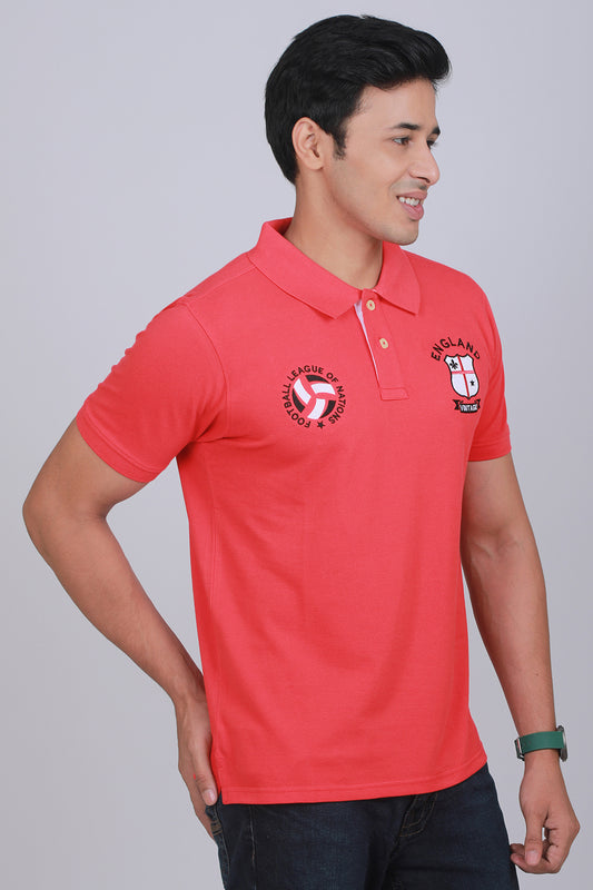 Men's Red Cut & Sew Pique Polo T-shirt