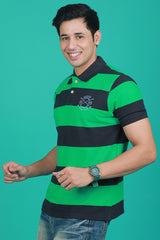 Men's Dark Green/Navy Striped Pique Polo T-shirt