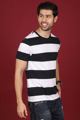 Men's Black/White Striped Round Neck T-shirt