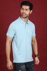 Men's Light Blue Enzyme Wash Pique Polo T-shirt