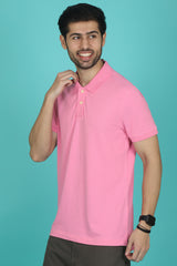 Men's Pink Enzyme Wash Pique Polo T-shirt