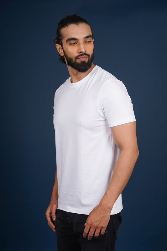 Men's White Lycra single jersey round neck t-shirt