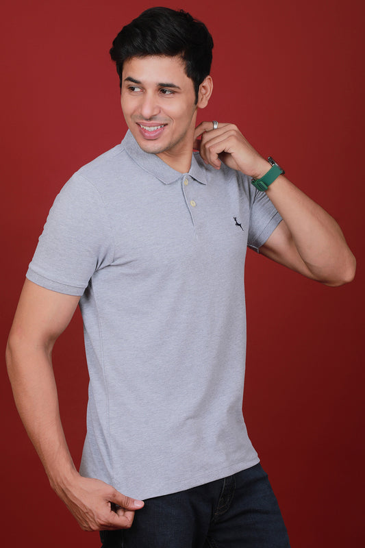 Men's Grey Lycra Pique Polo T-shirt