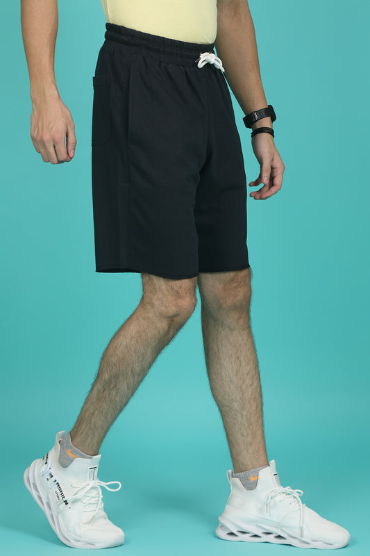 Men's Black Raw Edge Shorts with logo