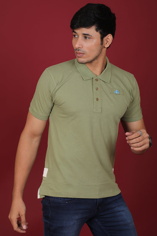 Men's Olive Green Core Lycra Pique Polo T-shirt