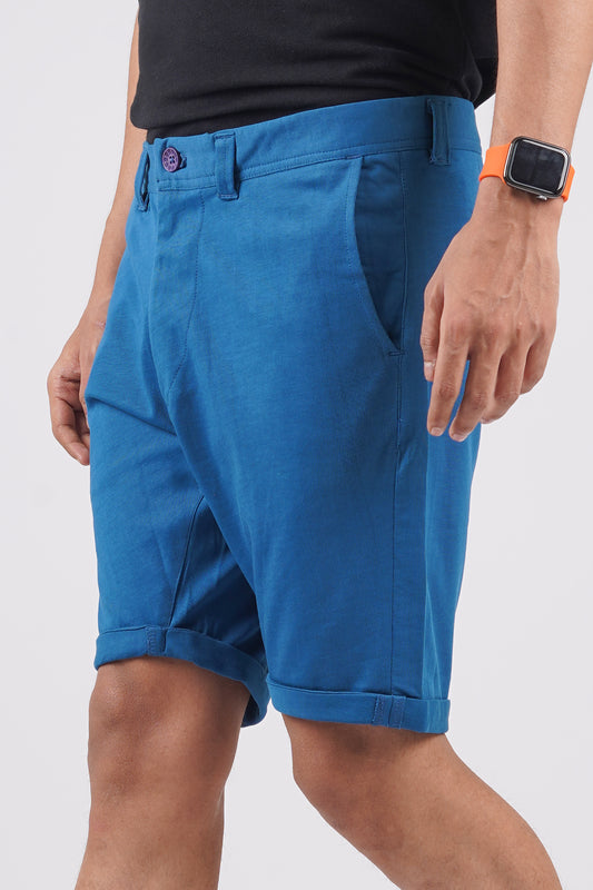 Men's Blue Solid Single Jersey Shorts