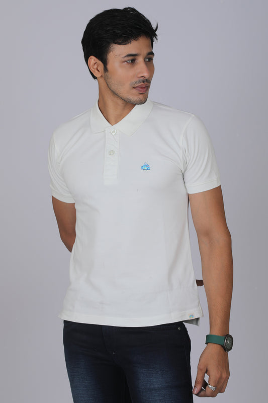 Men's White Core Lycra Pique Polo T-shirt