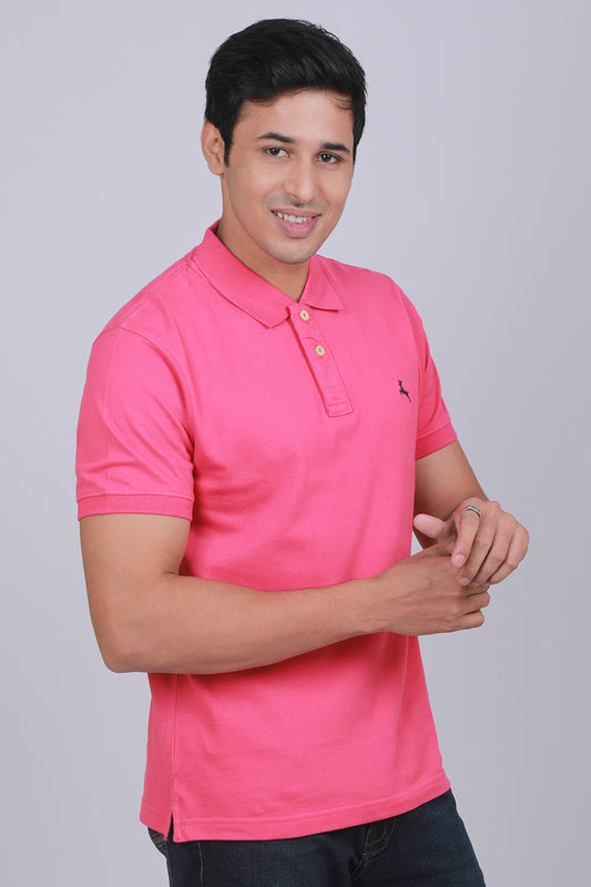 Men's Pink Core Pique Polo T-shirt with Logo Embroidery