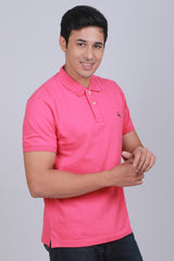 Men's Pink Core Pique Polo T-shirt with Logo Embroidery