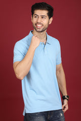 Men's Sky Blue Enzyme Wash Pique Polo T-shirt