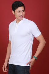 Men's White Lycra Pique Polo T-shirt