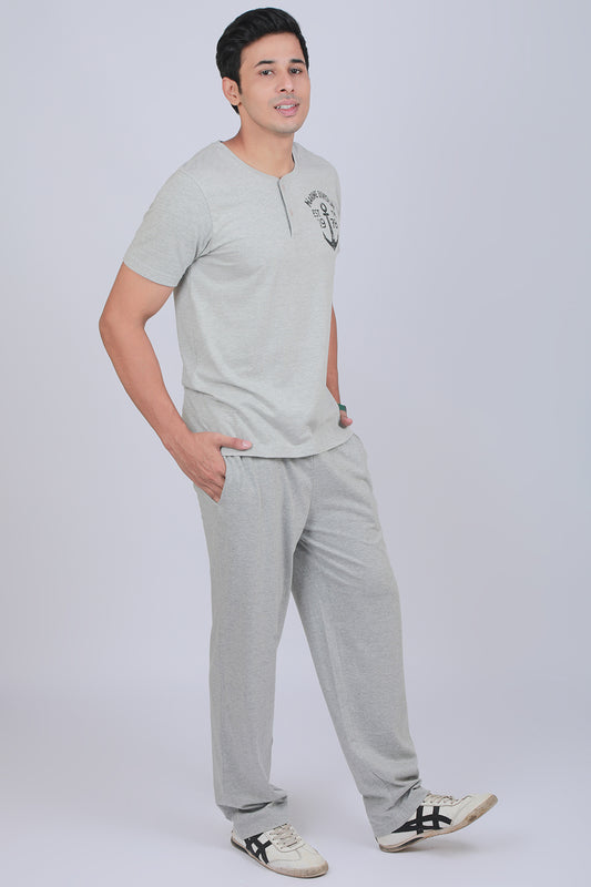 Men's Grey Melange Single Jersey Lounge Wear