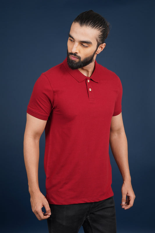 Men's Burgandy core lycra pique polo t-shirt