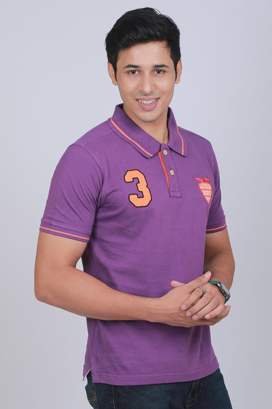 Men's Purple Pique Polo Tipping Collar T-shirt