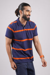 Men's Navy/Orange Striped single jersy polo t-shirt