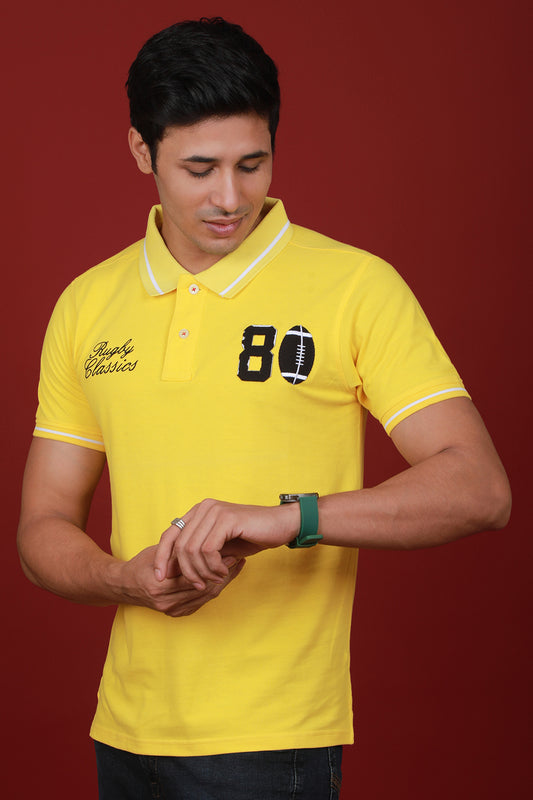 Men's Yellow Pique Polo Tipping Collar T-shirt