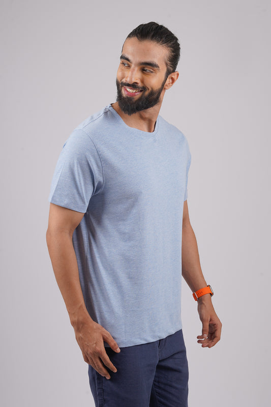 Men's Blue Melange Round Neck T-Shirt