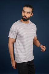 Men's Gull Grey striped round neck t-shirt