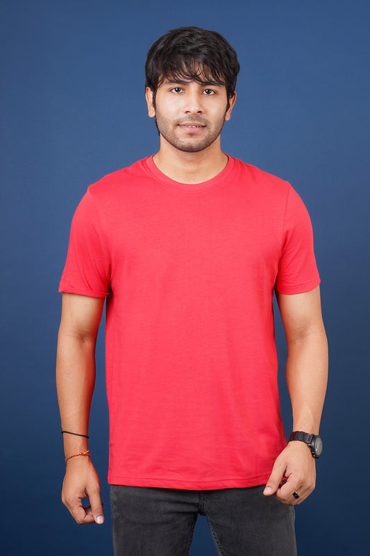 Men's Coral Single Jersey  Round Neck T-shirt